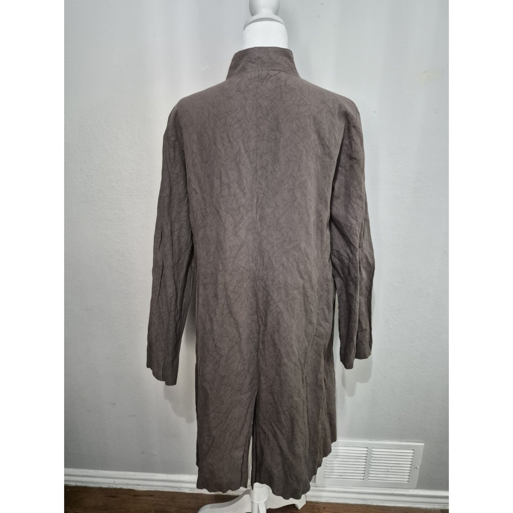 Eileen Fisher Womens Jacket Medium Brown Crinkle Snap Buttons‎ Pockets Long - Picture 11 of 16
